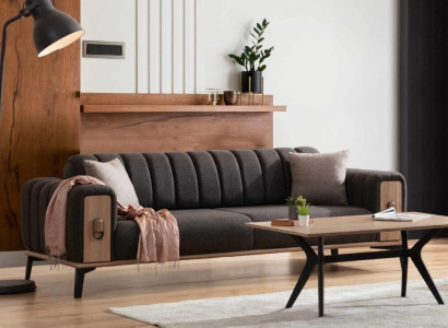 Stilvoller Dreisitzer Moderne Wohnzimmermöbel Grau Holzmöbel Couchen